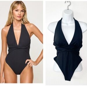 NWT L*Space Coast to Coast Halter One-Piece Black Swimsuit Size XS